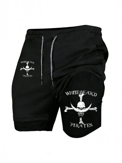 Men’s Quick-Dry 2-in-1 Compression Shorts – Anime Manga Print Double-Layer Gym & Training Shorts with Pockets