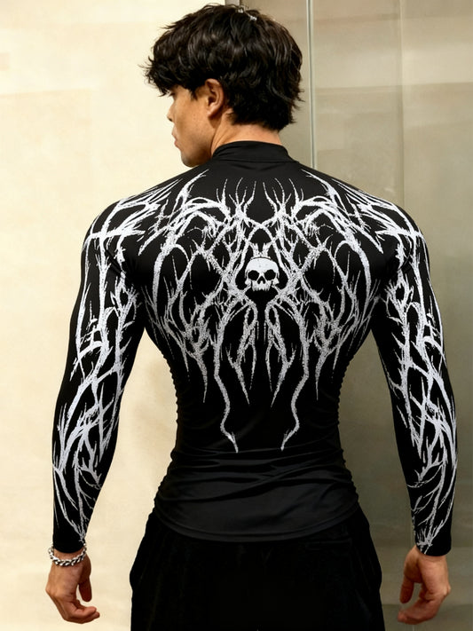 Men’s Quick-Dry Compression Training Shirt – High-Elastic Moisture-Wicking Athletic Tee with Runner Print