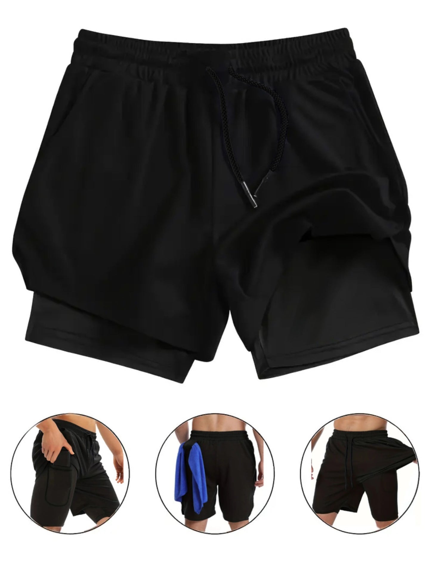 Men’s Slim-Fit 2-Piece Gym Set – Quick-Dry Performance T-Shirt & 2-in-1 Double Layer Training Shorts