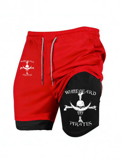 Men’s Quick-Dry 2-in-1 Compression Shorts – Anime Manga Print Double-Layer Gym & Training Shorts with Pockets