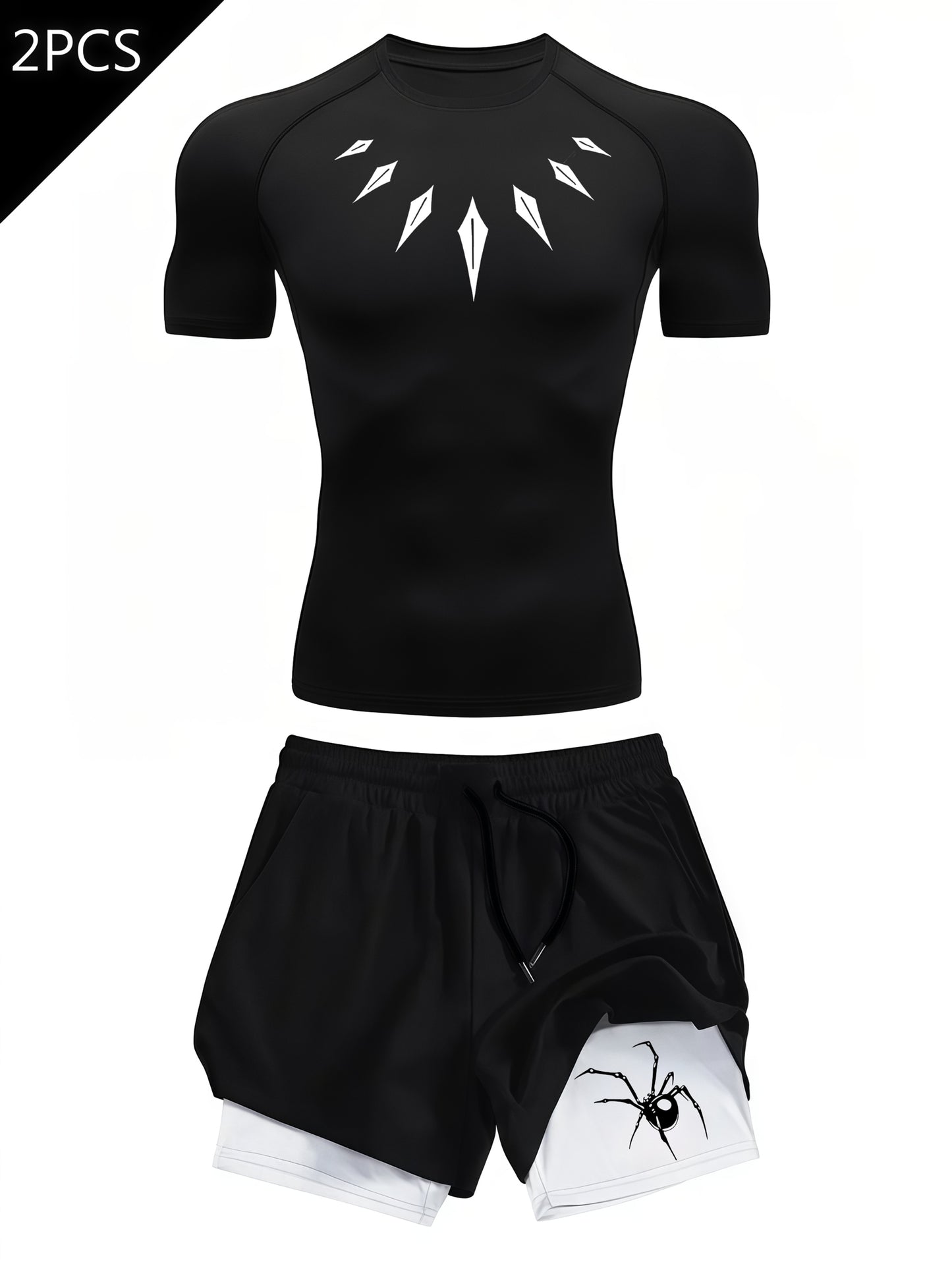 Men’s Necklace Print 2-Piece Compression Gym Set – Quick-Dry Performance T-Shirt & 2-in-1 Training Shorts