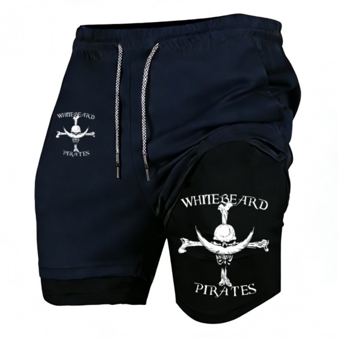 Men’s Quick-Dry 2-in-1 Compression Shorts – Anime Manga Print Double-Layer Gym & Training Shorts with Pockets