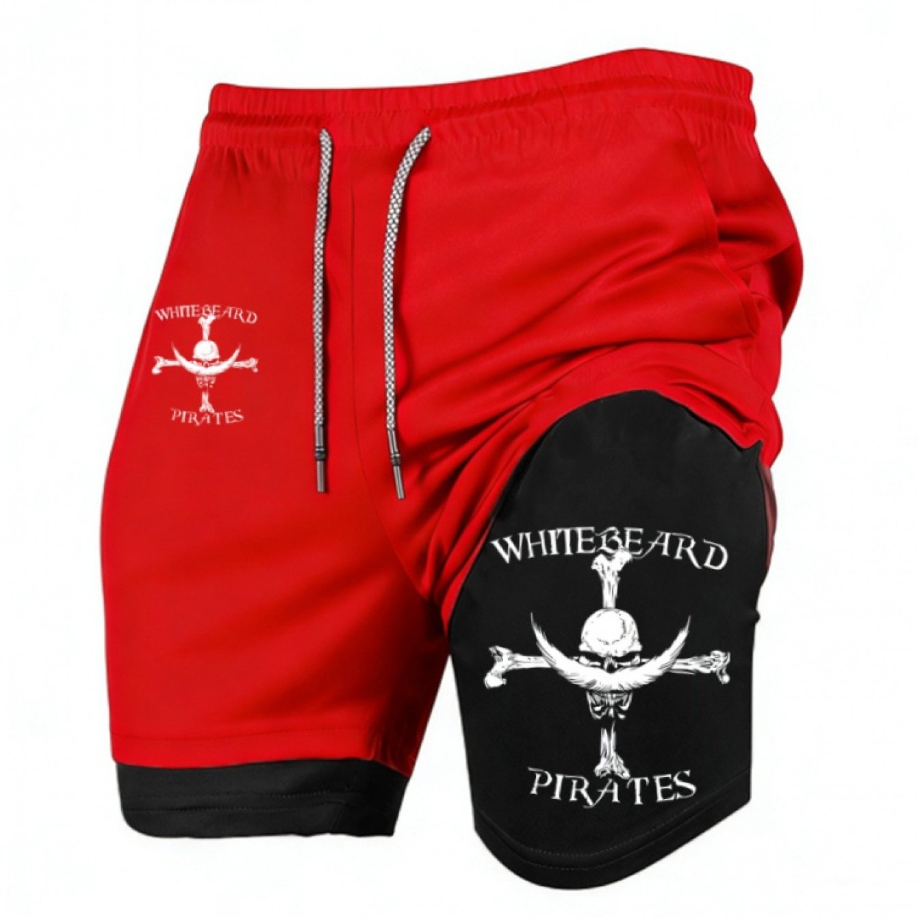 Men’s Quick-Dry 2-in-1 Compression Shorts – Anime Manga Print Double-Layer Gym & Training Shorts with Pockets