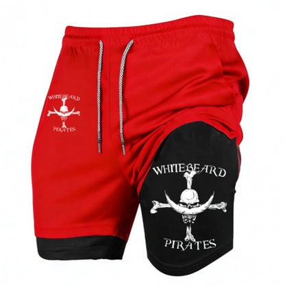 Men’s Quick-Dry 2-in-1 Compression Shorts – Anime Manga Print Double-Layer Gym & Training Shorts with Pockets