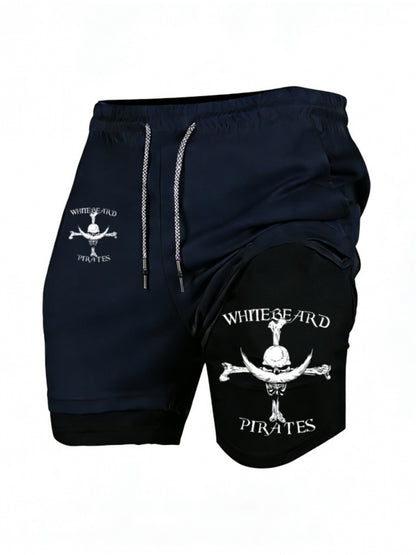 Men’s Quick-Dry 2-in-1 Compression Shorts – Anime Manga Print Double-Layer Gym & Training Shorts with Pockets