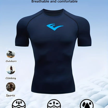 Men’s Breathable Compression T-Shirt – Sweat-Wicking Stretch Fit Muscle-Contour Workout Top with Printed Design