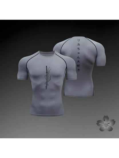 Summer Short Sleeve Men's Tight-Fit Sports T-Shirt, New Running Gym Rashguard Jiu Su Top for Fitness and Jogging