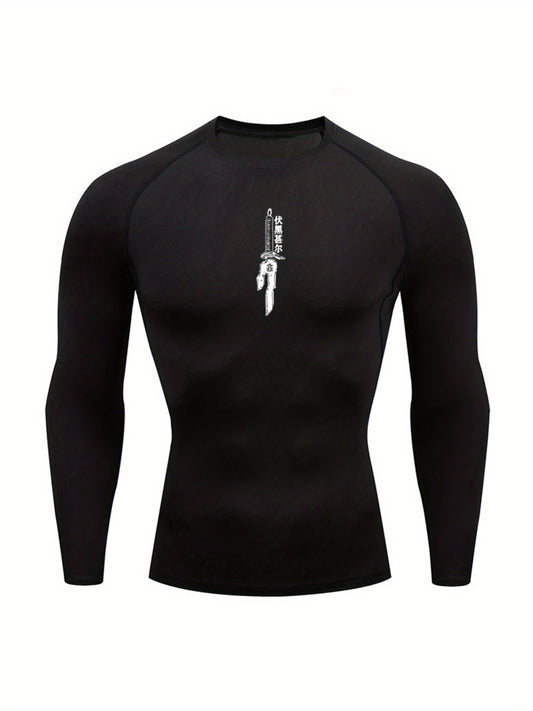 Men’s Patterned Long-Sleeve Compression Shirt – Quick-Dry Athletic Base Layer