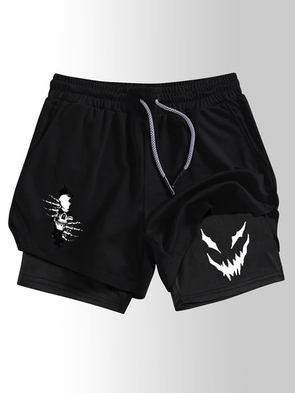 Men’s Printed 2-in-1 Fitness Shorts – Double Layer Quick-Dry Gym & Running Performance Shorts