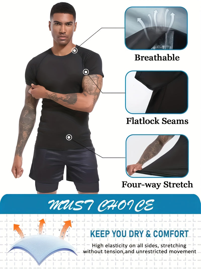 Men’s Breathable Compression T-Shirt – Sweat-Wicking Stretch Fit Muscle-Contour Workout Top with Printed Design