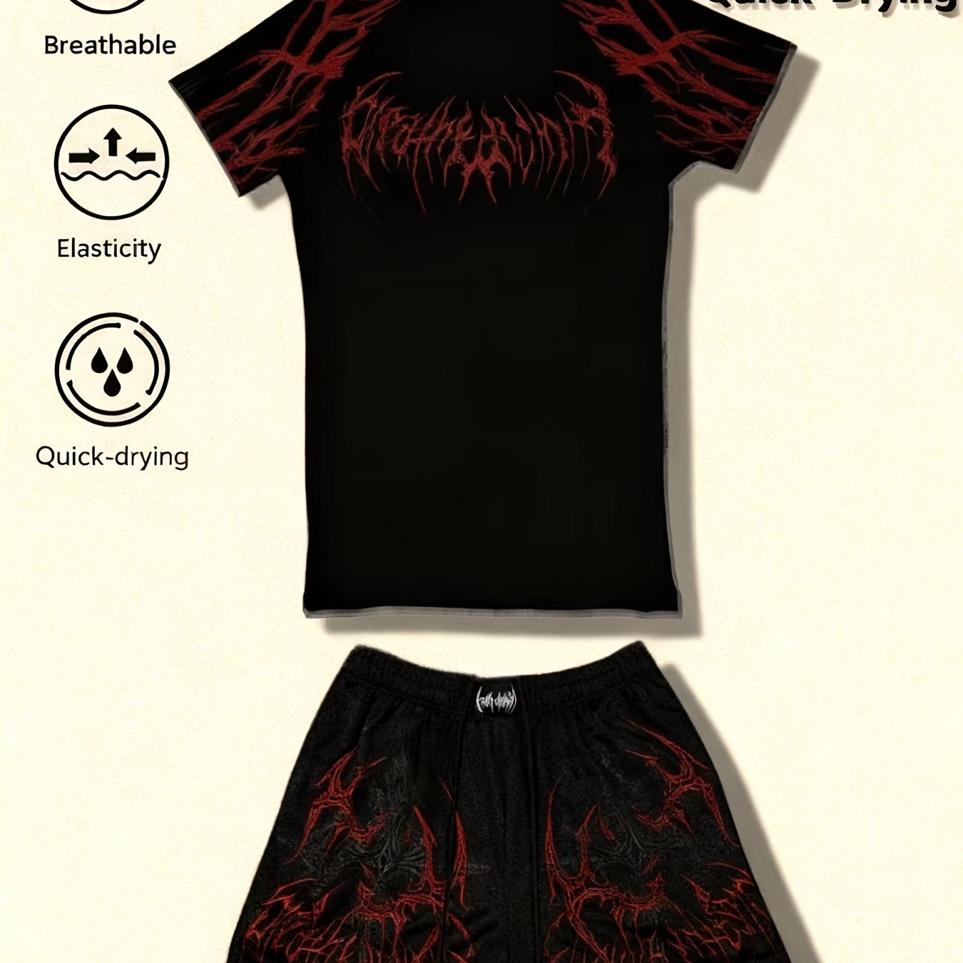 Men’s Red & Black 2-Piece Summer Set – Breathable Loose-Fit T-Shirt & Sports Shorts