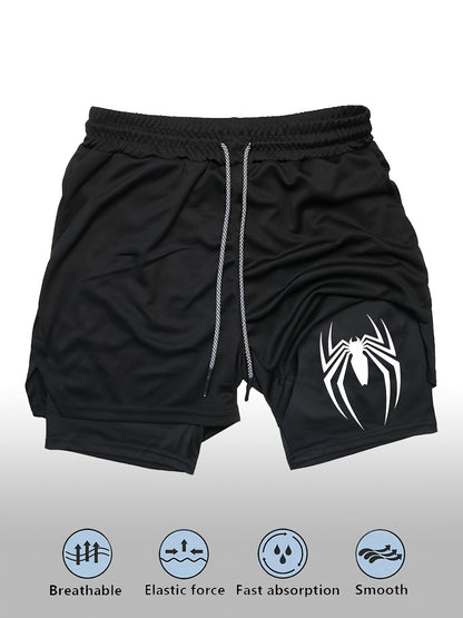 Men’s Marvel Spider‑Man Quick-Dry Sports Shorts – Double-Layer Training Shorts with Multi-Pockets