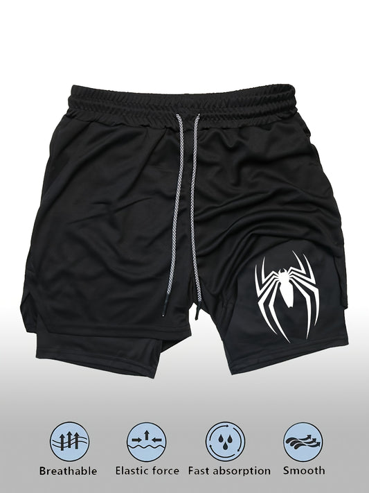 Men’s Marvel Spider‑Man Quick-Dry Sports Shorts – Double-Layer Training Shorts with Multi-Pockets