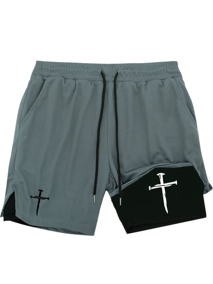 Men’s Anime Double-Print 2-in-1 Training Shorts – Double Layer Quick-Dry Slim Fit Athletic Shorts with Drawstring