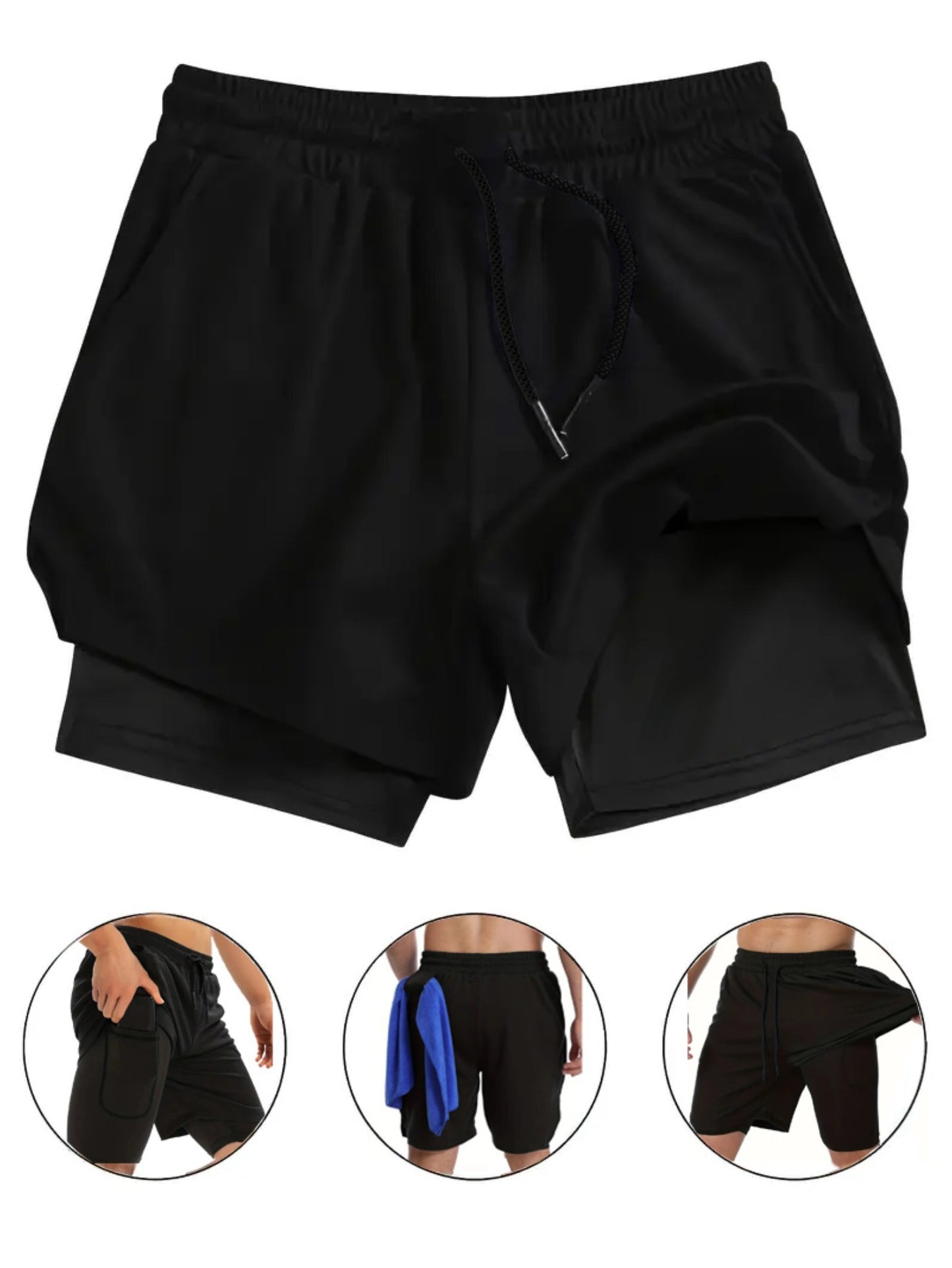 Men’s Slim-Fit 2-Piece Gym Set – Quick-Dry Performance T-Shirt & 2-in-1 Double Layer Training Shorts