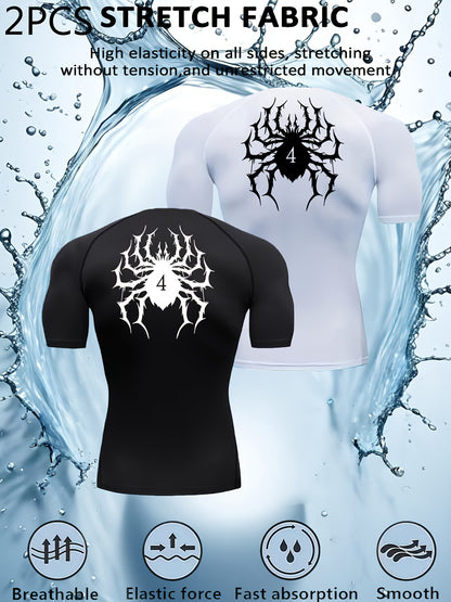 2-Pack Spider Compression Fitness Shirts – Quick-Dry Muscle Fit