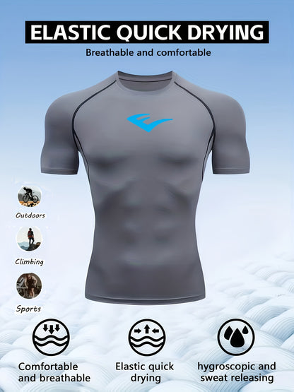Men’s Breathable Compression T-Shirt – Sweat-Wicking Stretch Fit Muscle-Contour Workout Top with Printed Design