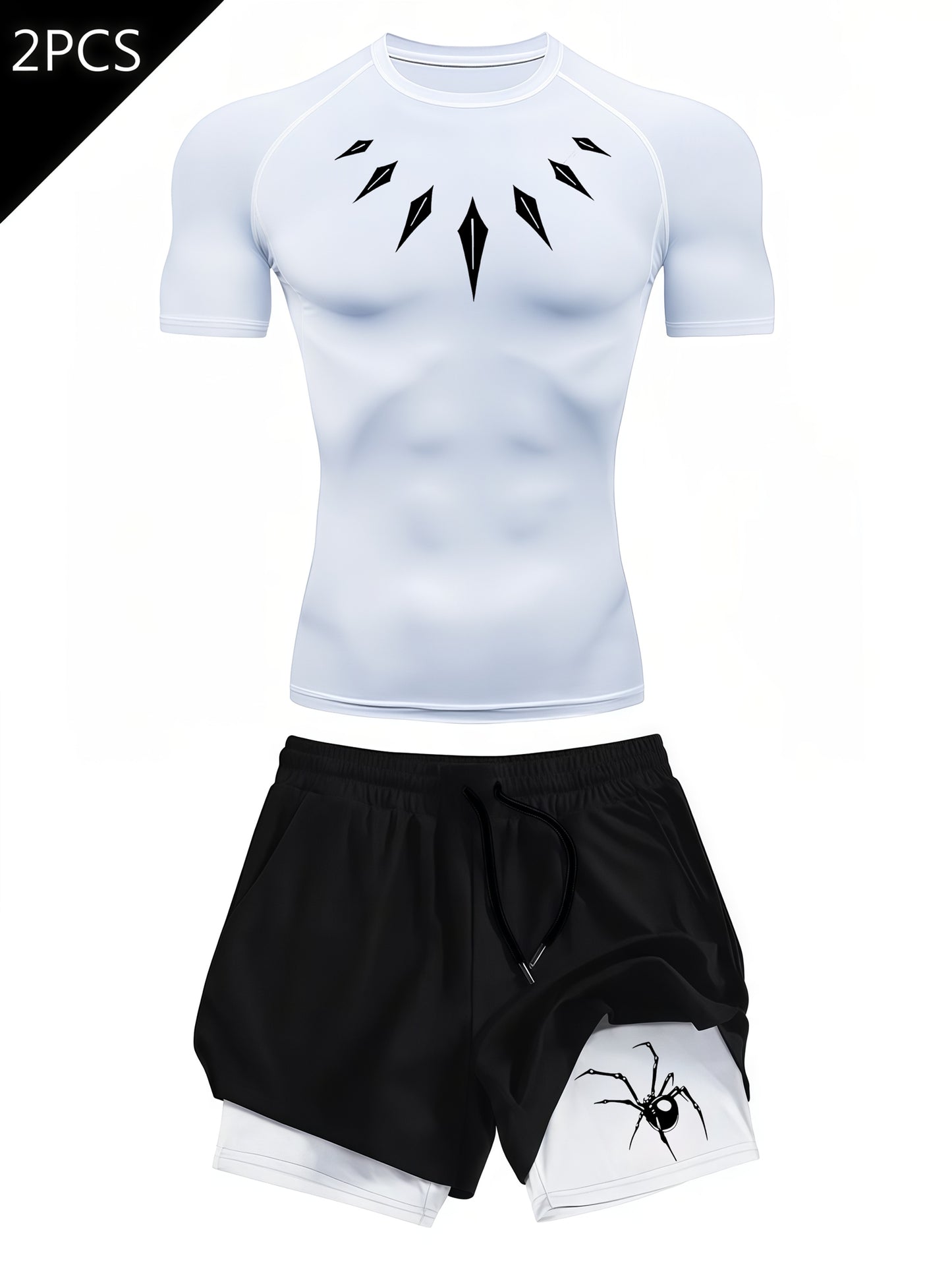 Men’s Necklace Print 2-Piece Compression Gym Set – Quick-Dry Performance T-Shirt & 2-in-1 Training Shorts