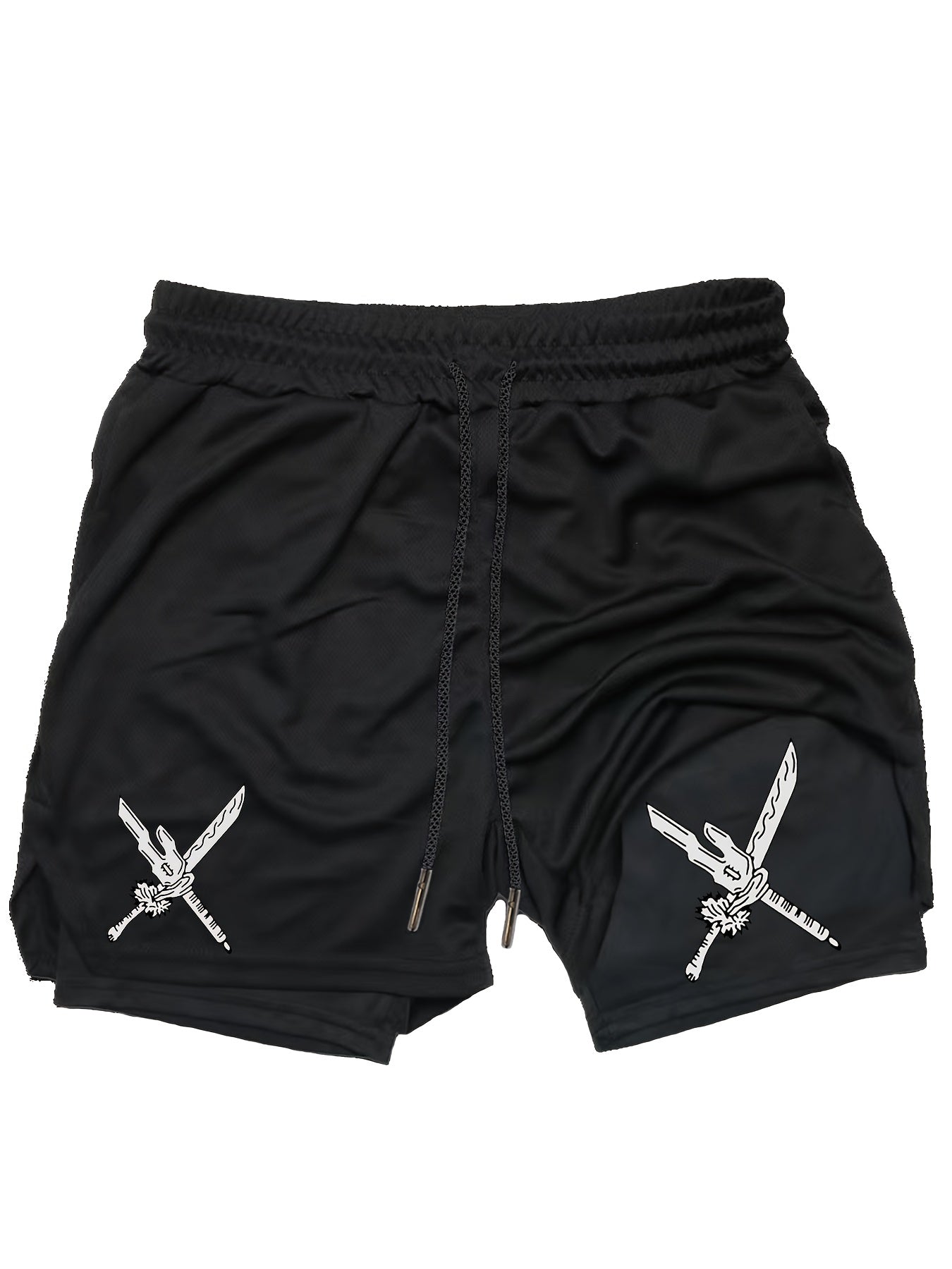 Men’s Double Sword Anime 2-in-1 Sports Shorts – Quick-Dry Double Layer Fitness & Running Shorts