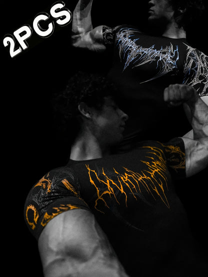 Men’s Soul Rot 2-Pack Compression T-Shirts – High-Elastic Breathable Athletic Gym Tees for Training, Running & Casual Wear