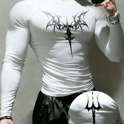 Men’s Gothic Trident & Thorn Compression Long Sleeve Shirt – Sweat-Wicking Tight-Fit Training Top for Gym & Outdoor Workouts