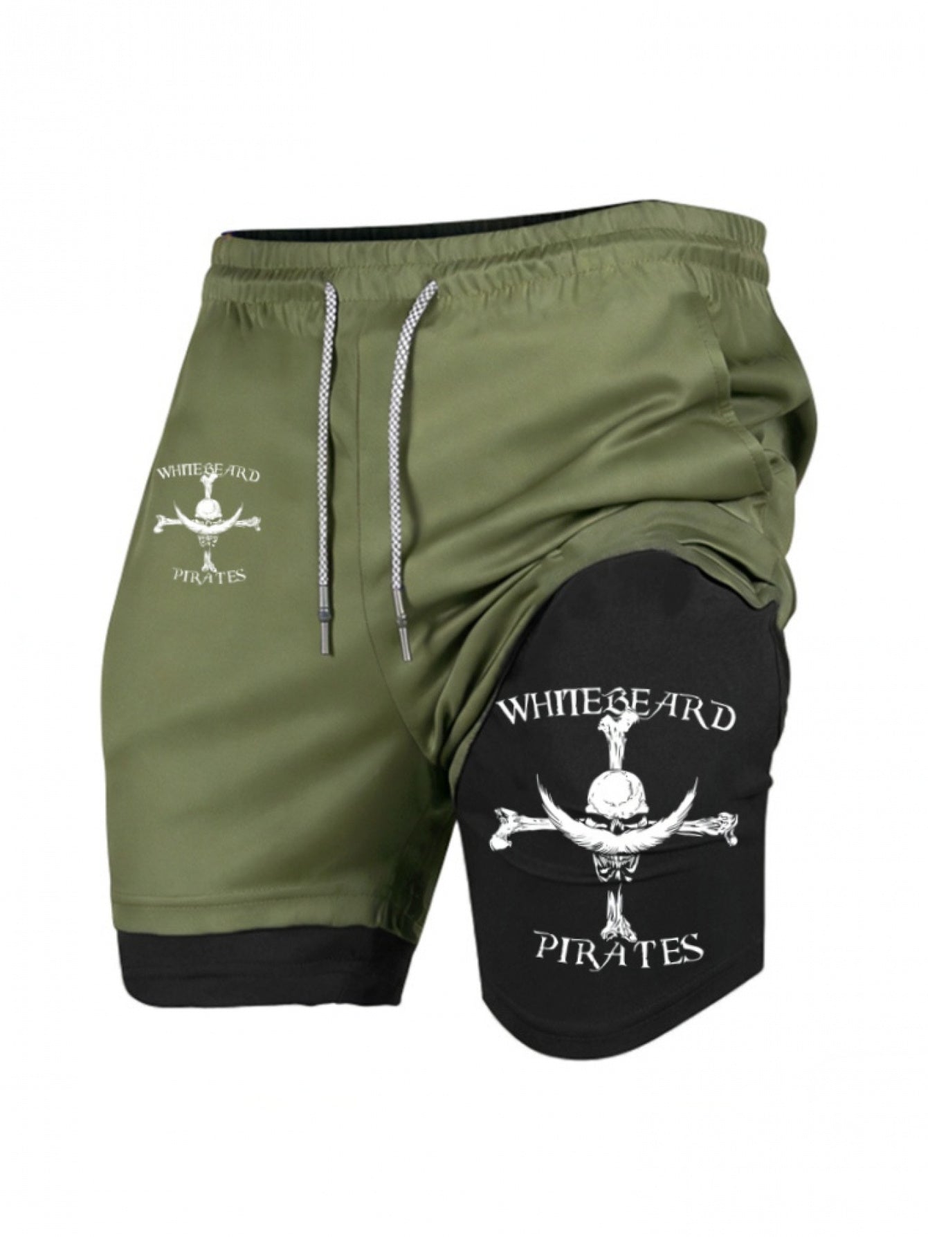Men’s Quick-Dry 2-in-1 Compression Shorts – Anime Manga Print Double-Layer Gym & Training Shorts with Pockets