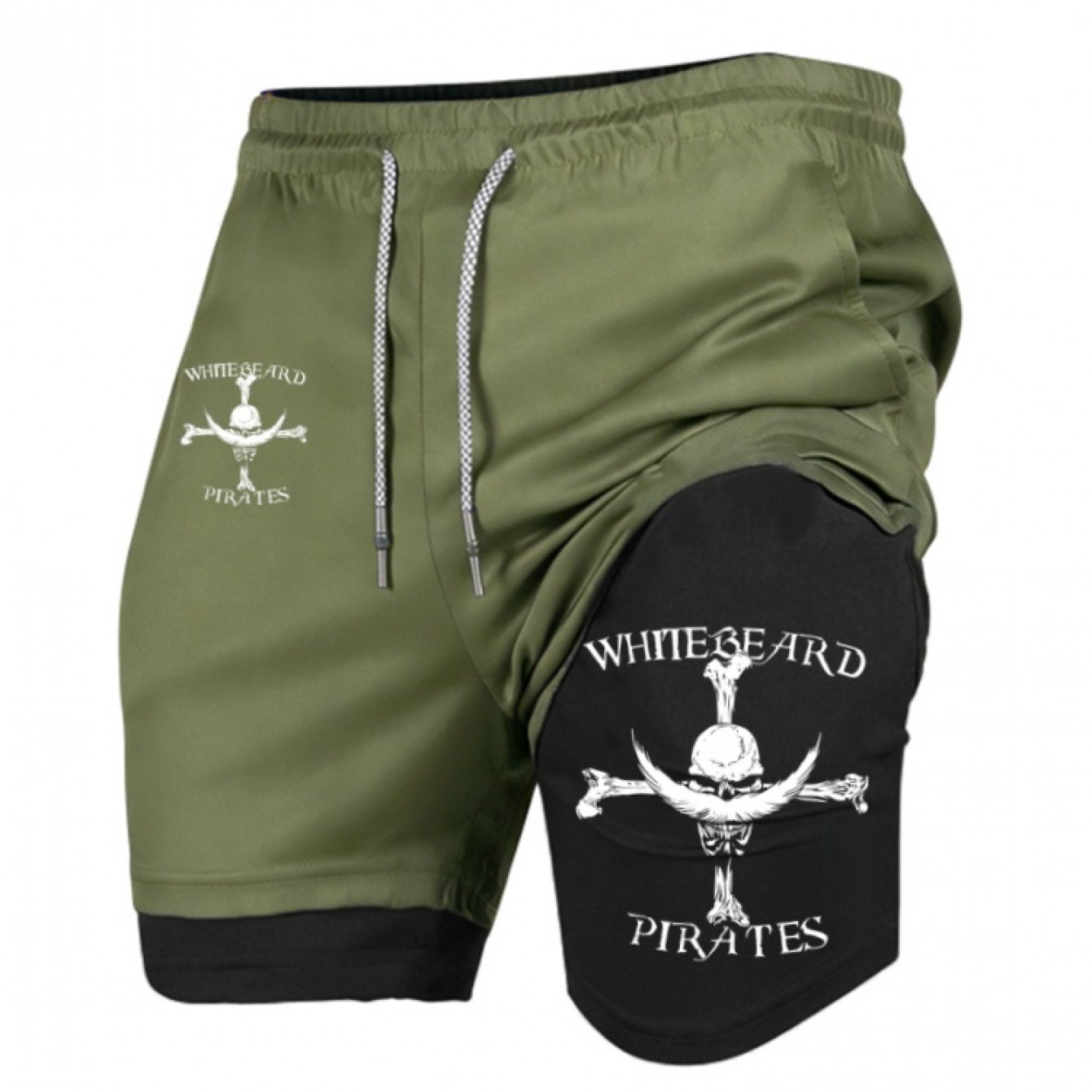 Men’s Quick-Dry 2-in-1 Compression Shorts – Anime Manga Print Double-Layer Gym & Training Shorts with Pockets