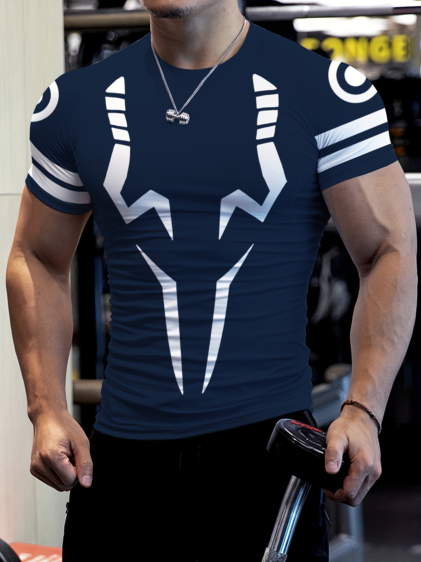 Men’s 3D Print Slim Fit Workout T-Shirt – Breathable Stretch Athletic Tee for Gym, Running & Cycling