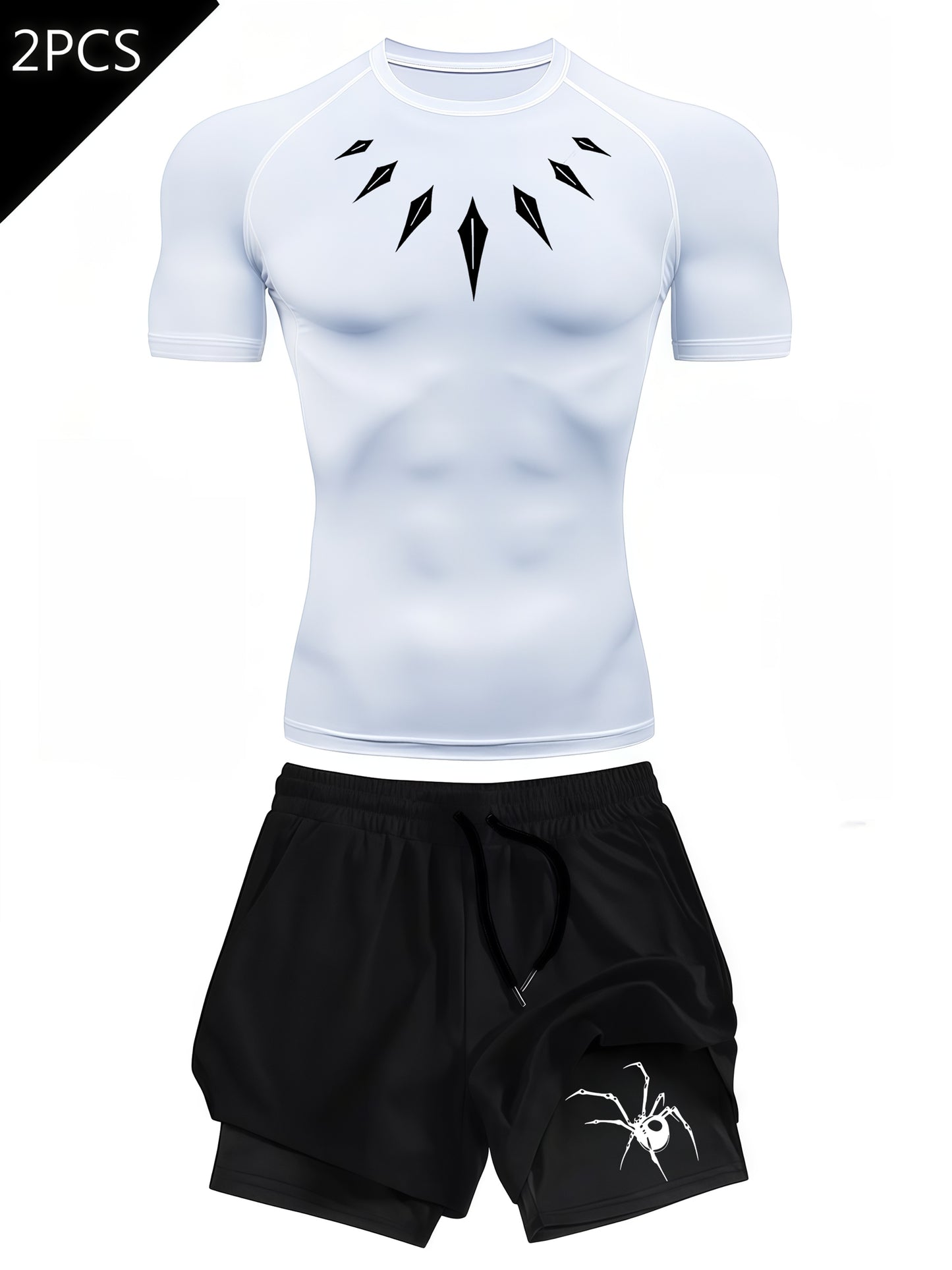 Men’s Necklace Print 2-Piece Compression Gym Set – Quick-Dry Performance T-Shirt & 2-in-1 Training Shorts
