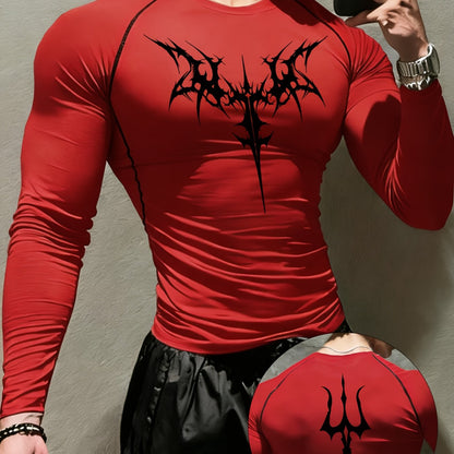 Men’s Gothic Trident & Thorn Compression Long Sleeve Shirt – Sweat-Wicking Tight-Fit Training Top for Gym & Outdoor Workouts