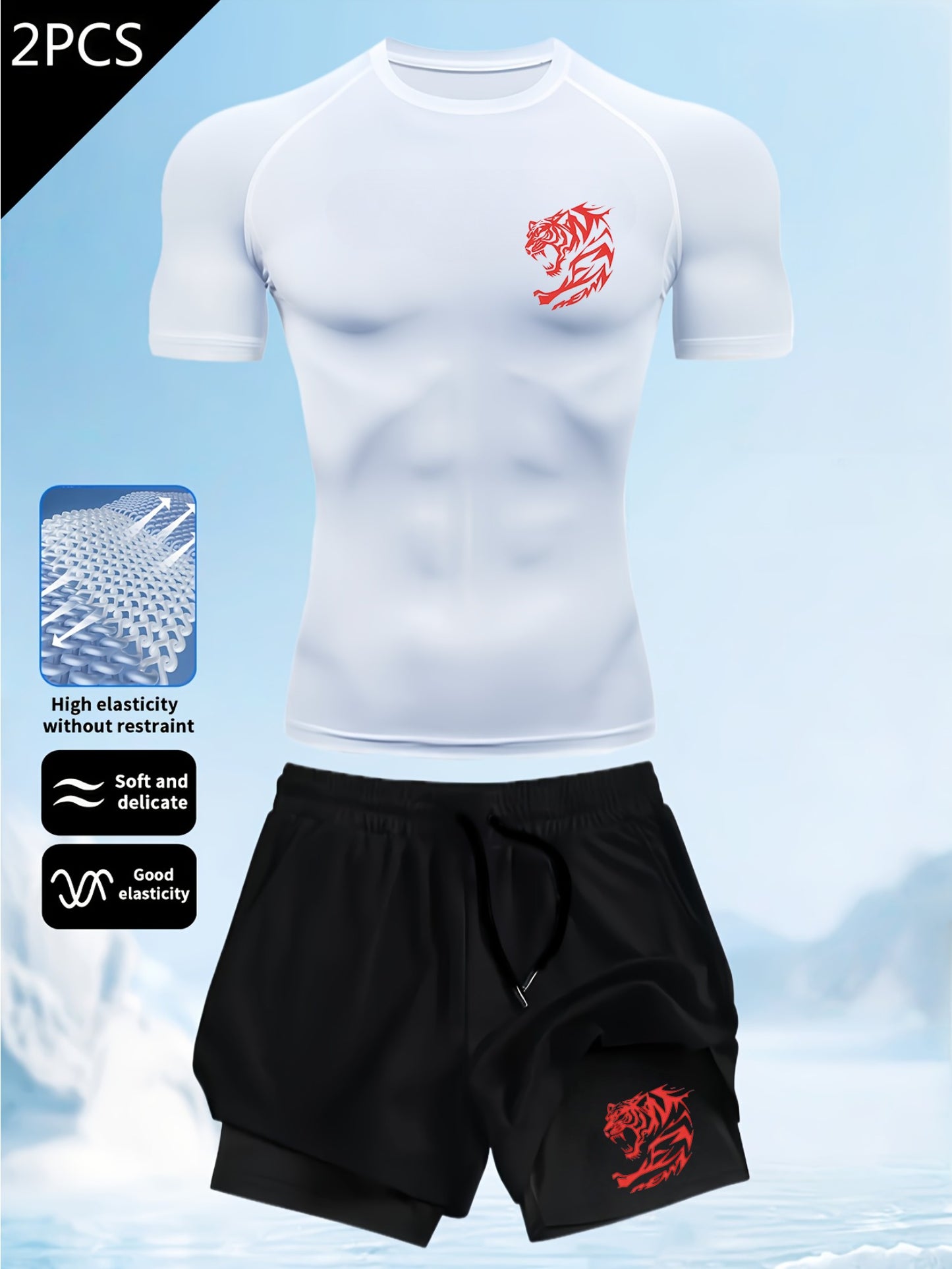 Men’s Slim-Fit 2-Piece Gym Set – Quick-Dry Performance T-Shirt & 2-in-1 Double Layer Training Shorts