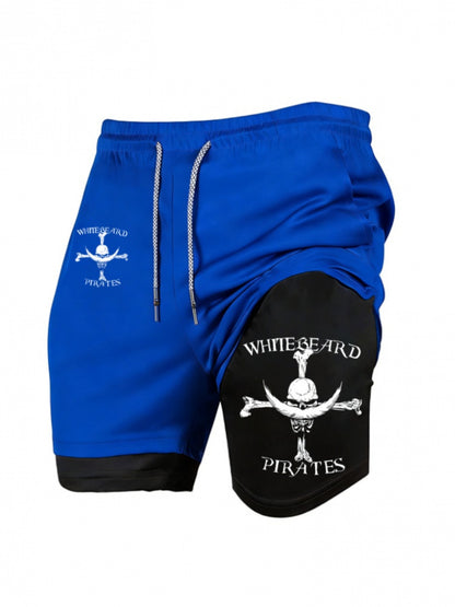 Men’s Quick-Dry 2-in-1 Compression Shorts – Anime Manga Print Double-Layer Gym & Training Shorts with Pockets