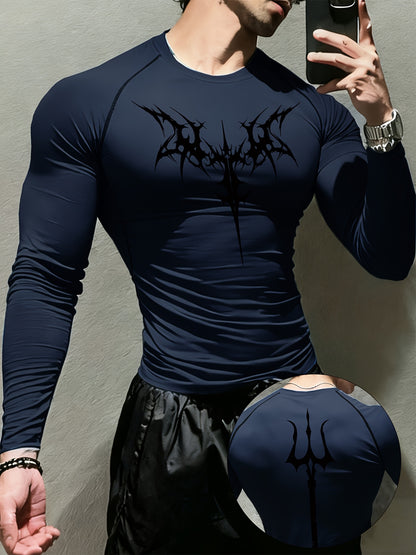 Men’s Gothic Trident & Thorn Compression Long Sleeve Shirt – Sweat-Wicking Tight-Fit Training Top for Gym & Outdoor Workouts