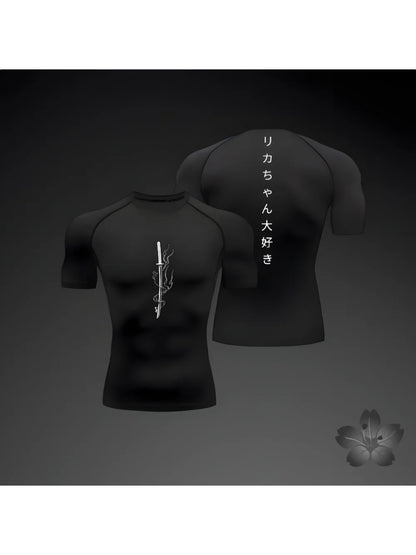 Summer Short Sleeve Men's Tight-Fit Sports T-Shirt, New Running Gym Rashguard Jiu Su Top for Fitness and Jogging