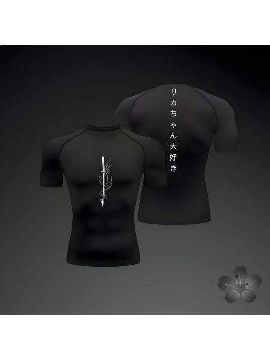 Summer Short Sleeve Men's Tight-Fit Sports T-Shirt, New Running Gym Rashguard Jiu Su Top for Fitness and Jogging