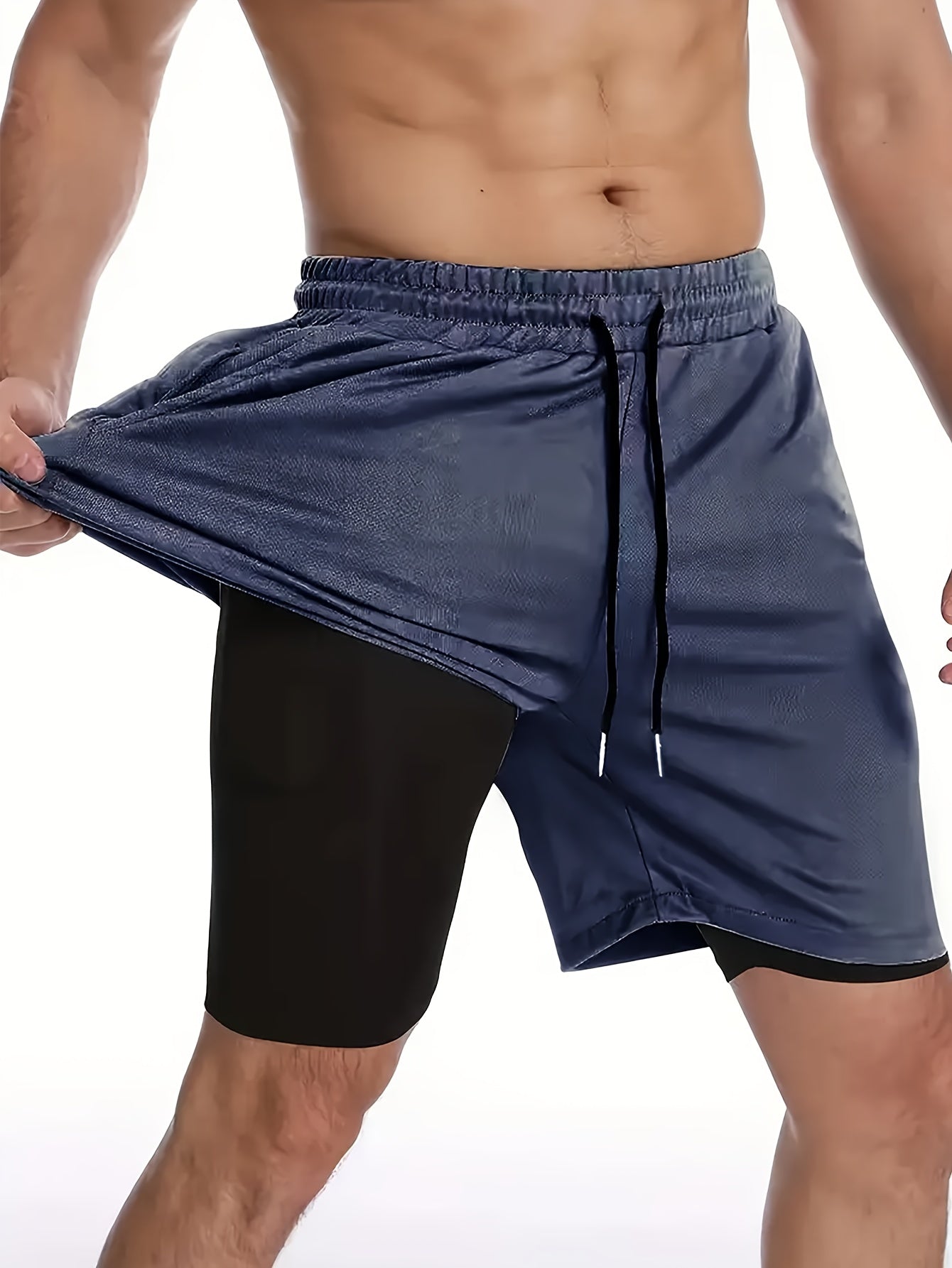 Men’s Anime Double-Print 2-in-1 Training Shorts – Double Layer Quick-Dry Slim Fit Athletic Shorts with Drawstring