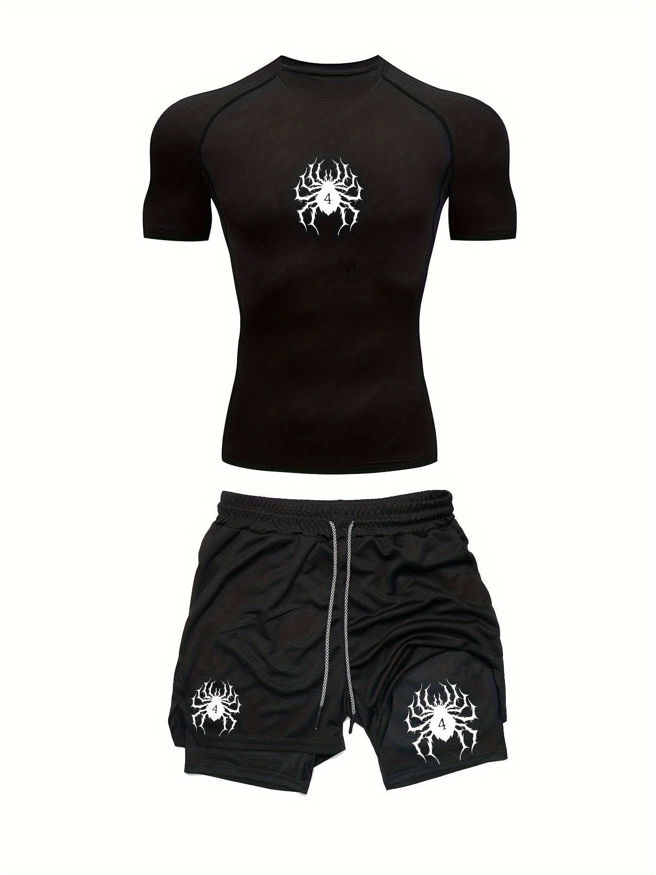 Men’s Red & Black 2-Piece Summer Set – Breathable Loose-Fit T-Shirt & Sports Shorts