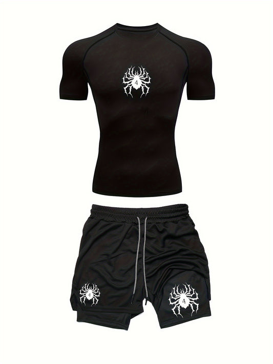 Men’s Red & Black 2-Piece Summer Set – Breathable Loose-Fit T-Shirt & Sports Shorts