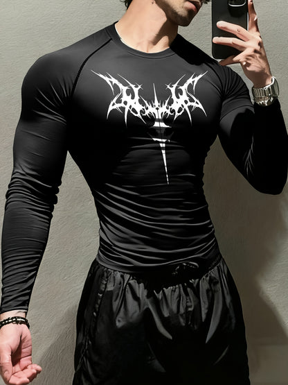 Men’s Gothic Trident & Thorn Compression Long Sleeve Shirt – Sweat-Wicking Tight-Fit Training Top for Gym & Outdoor Workouts