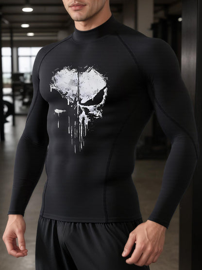 Marvel Punisher High-Neck Quick-Dry Long Sleeve Compression Shirt