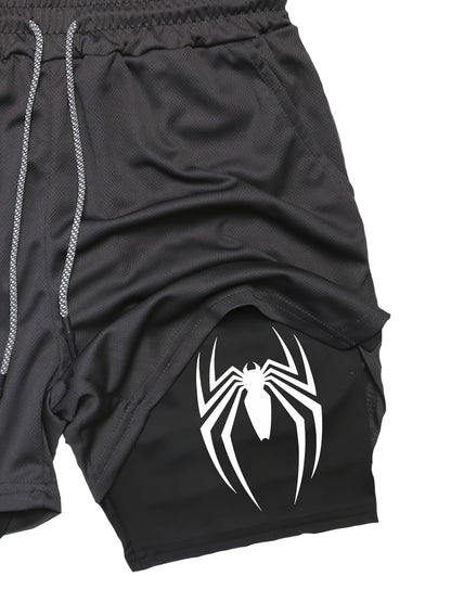 Men’s Marvel Spider‑Man Quick-Dry Sports Shorts – Double-Layer Training Shorts with Multi-Pockets
