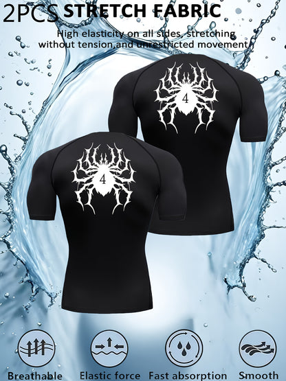 2-Pack Spider Compression Fitness Shirts – Quick-Dry Muscle Fit