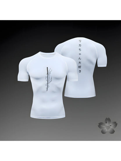 Summer Short Sleeve Men's Tight-Fit Sports T-Shirt, New Running Gym Rashguard Jiu Su Top for Fitness and Jogging