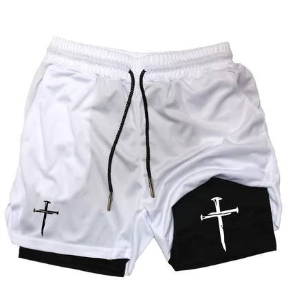 Men’s Anime Double-Print 2-in-1 Training Shorts – Double Layer Quick-Dry Slim Fit Athletic Shorts with Drawstring