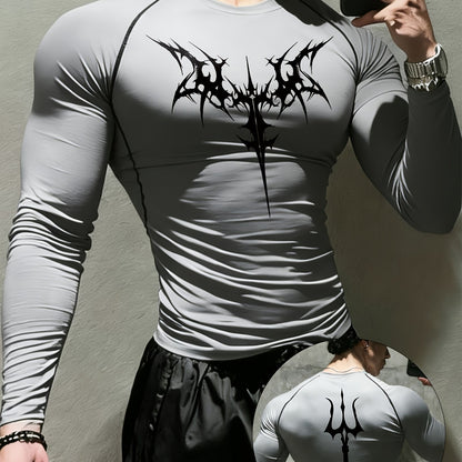Men’s Gothic Trident & Thorn Compression Long Sleeve Shirt – Sweat-Wicking Tight-Fit Training Top for Gym & Outdoor Workouts