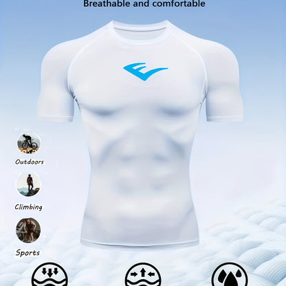 Men’s Breathable Compression T-Shirt – Sweat-Wicking Stretch Fit Muscle-Contour Workout Top with Printed Design