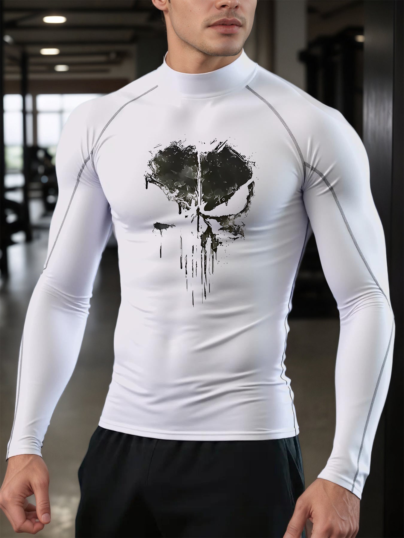Marvel Punisher High-Neck Quick-Dry Long Sleeve Compression Shirt