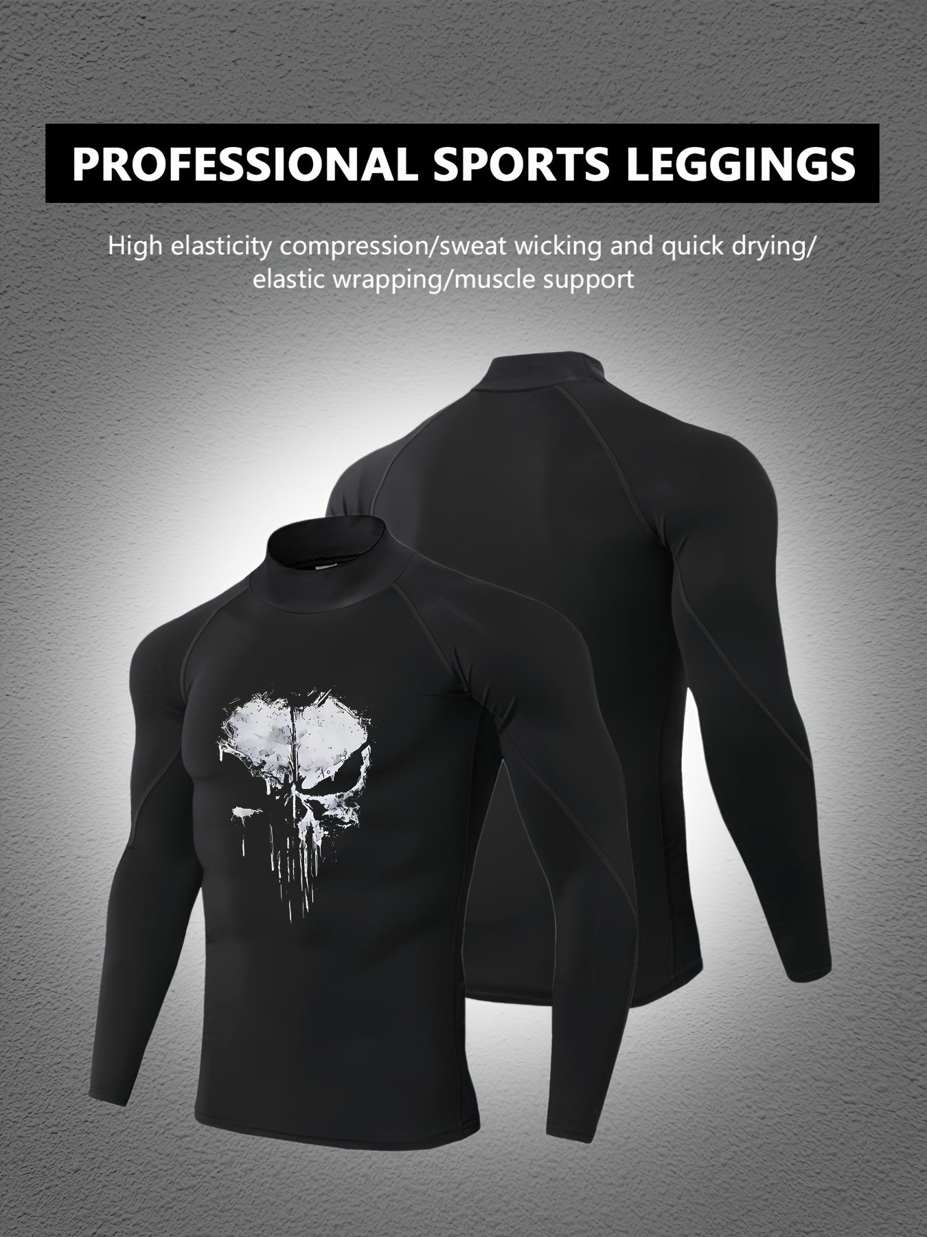 Marvel Punisher High-Neck Quick-Dry Long Sleeve Compression Shirt
